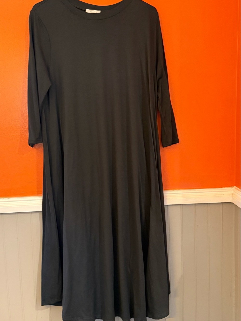 Charcoal Gray Long-Sleeve A-Line Midi Dress
